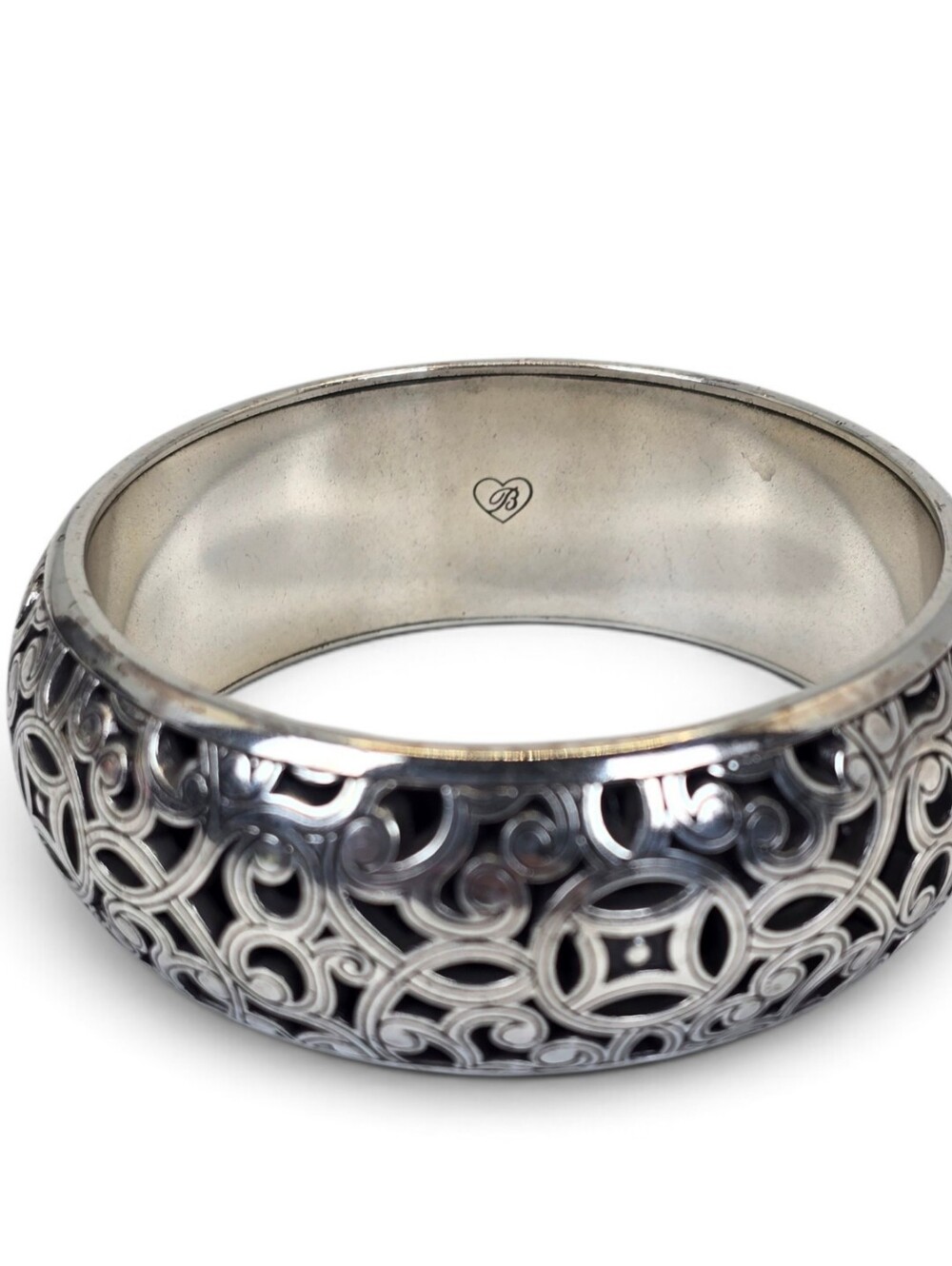Brighton Wide Silver Tone Openwork Filigree Bangle Bracelet Signed - Picture 6 of 15